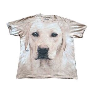 The Mountain T-Shirt Large Golden Retriever Dog Graphic Print Tan Short Sleeve